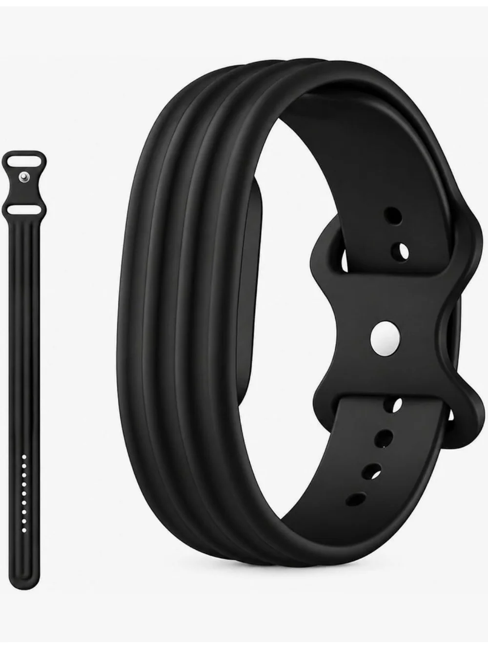 Black Silicone Replacement Smartwatch Band - Compatible Wearable Strap